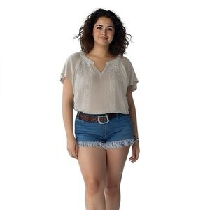 Fundamental Things Women's Beige V-Neck Long Sleeve Blouse Size L